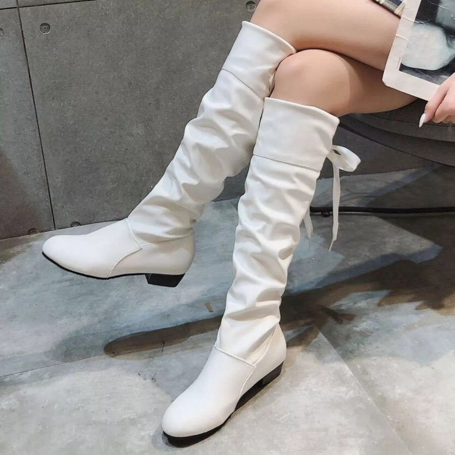 Round Toe Low Heel Boots White / 35 Apparel and Accessories