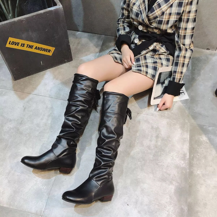 Round Toe Low Heel Boots Black / 35 Apparel and Accessories