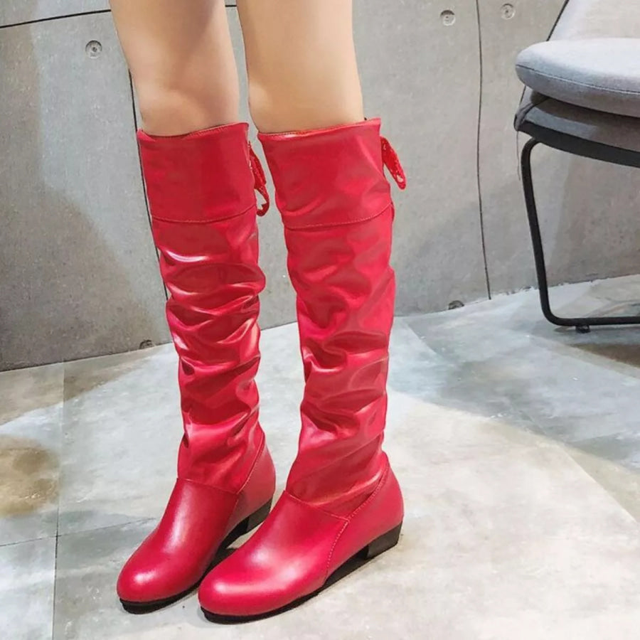 Round Toe Low Heel Boots Red / 35 Apparel and Accessories