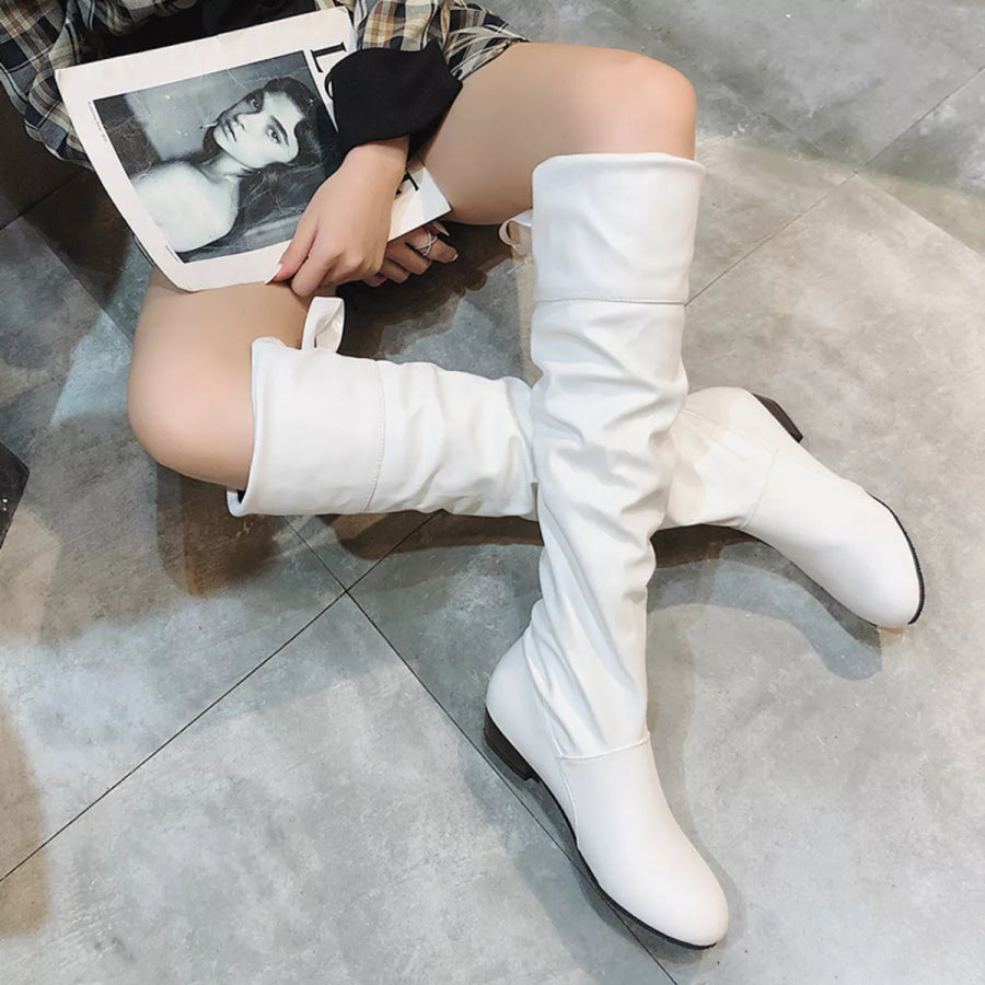 Round Toe Low Heel Boots White / 35 Apparel and Accessories