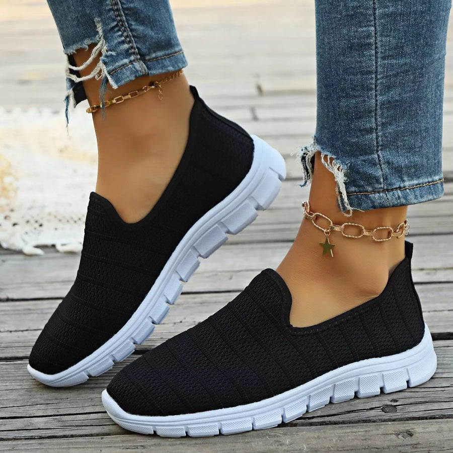 Round Toe Mesh Slip-Ons Black / 36 Apparel and Accessories
