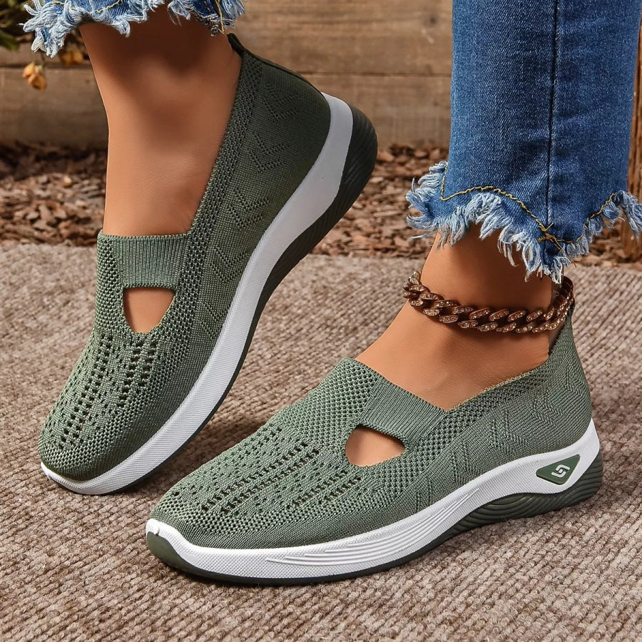 Round Toe Mesh Slip-Ons Green / 36 Apparel and Accessories