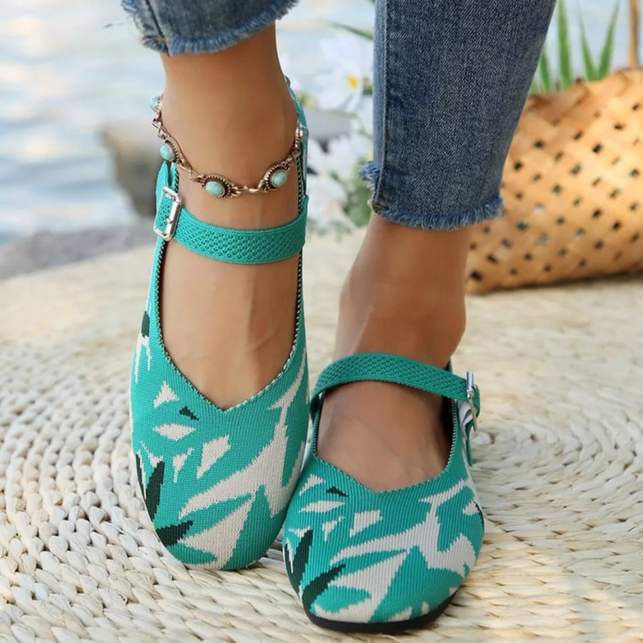 Round Toe Mesh Slip-Ons Green Flower / 36 Apparel and Accessories