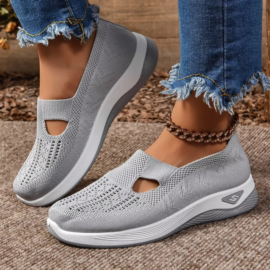 Round Toe Mesh Slip-Ons Grey / 36 Apparel and Accessories