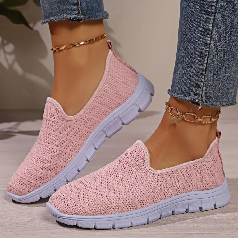 Round Toe Mesh Slip-Ons Pink / 36 Apparel and Accessories
