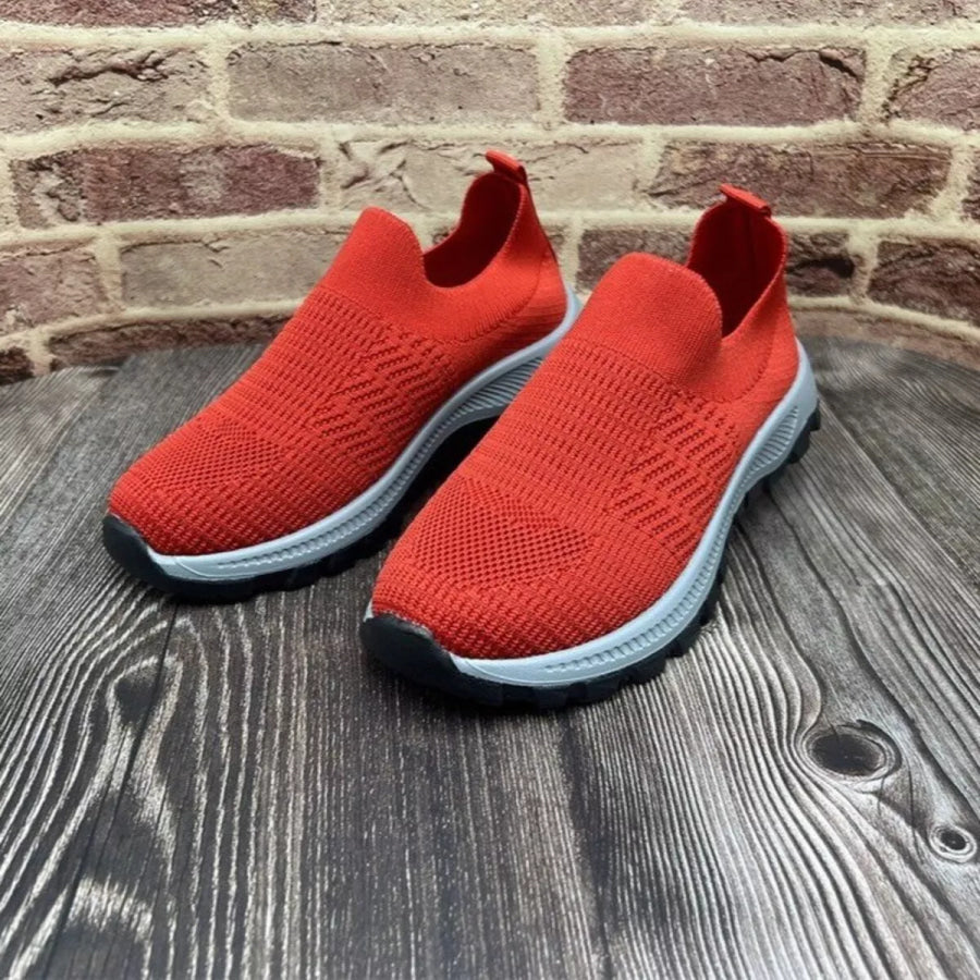 Round Toe Mesh Slip-Ons Red / 36 Apparel and Accessories