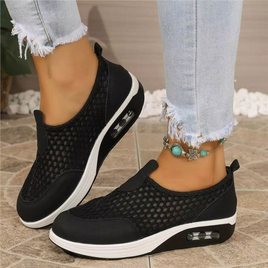 Round Toe Mesh Sneakers Black / 36 Apparel and Accessories