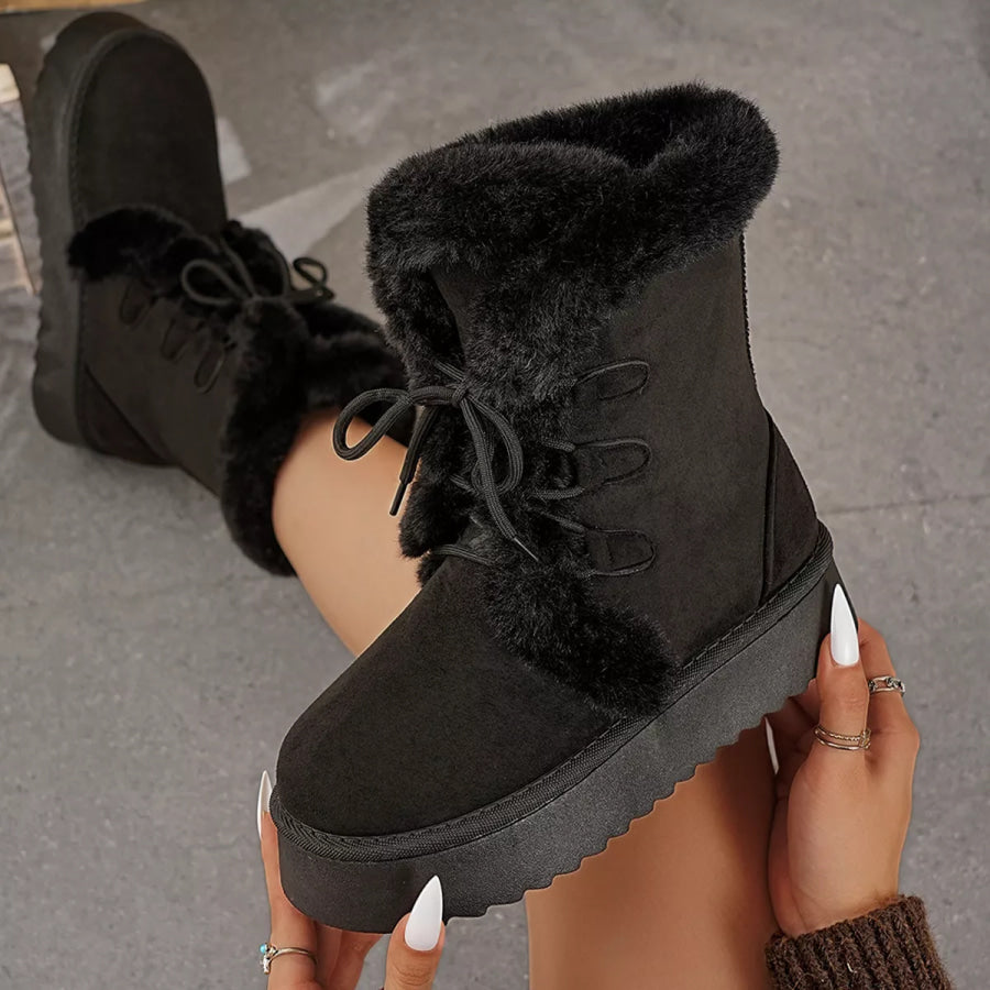 Round Toe Platform Boots Black / 36 Apparel and Accessories