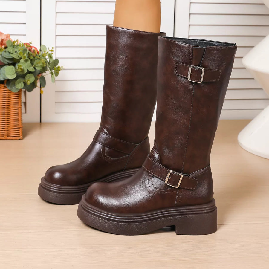 Round Toe Platform Boots Apparel and Accessories