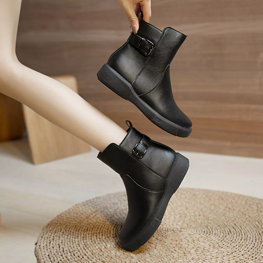 Round Toe Platform Boots Black / 35 Apparel and Accessories