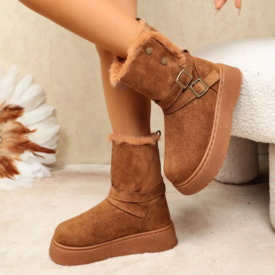 Round Toe Platform Boots Apparel and Accessories