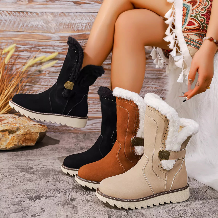 Round Toe Platform Boots Apparel and Accessories