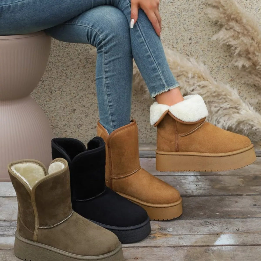 Round Toe Platform Boots Apparel and Accessories