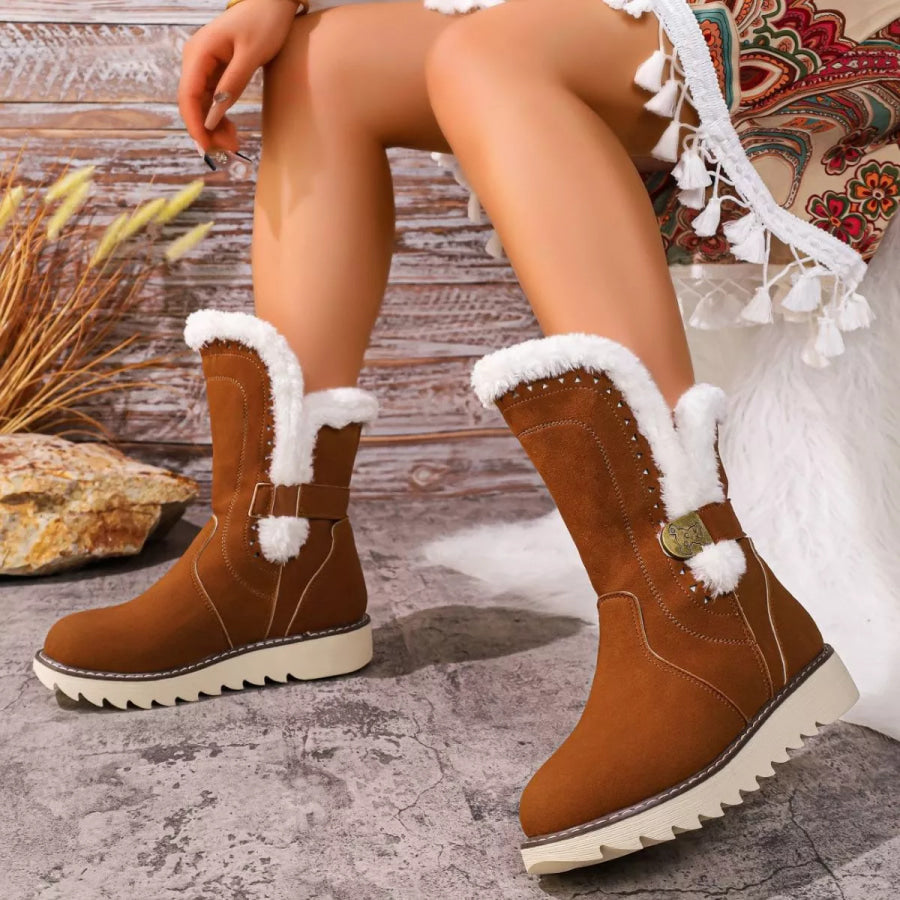 Round Toe Platform Boots Apparel and Accessories
