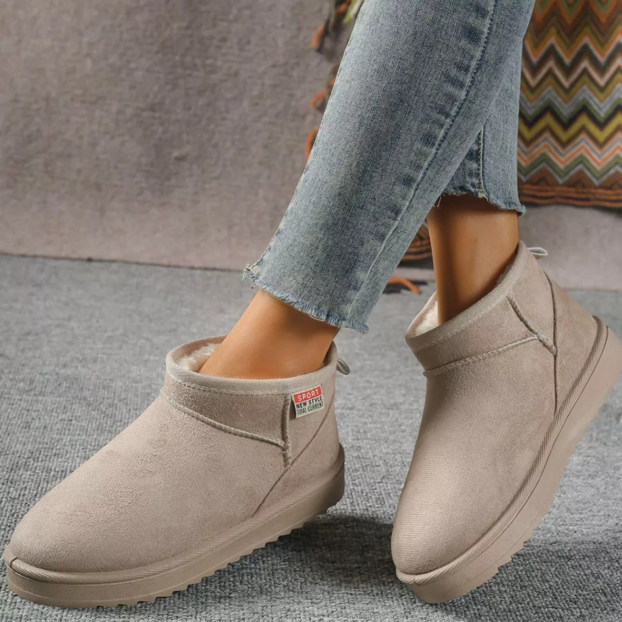 Round Toe Platform Boots Beige / 36 Apparel and Accessories