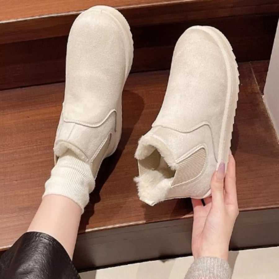 Round Toe Platform Boots Beige / 36 Apparel and Accessories