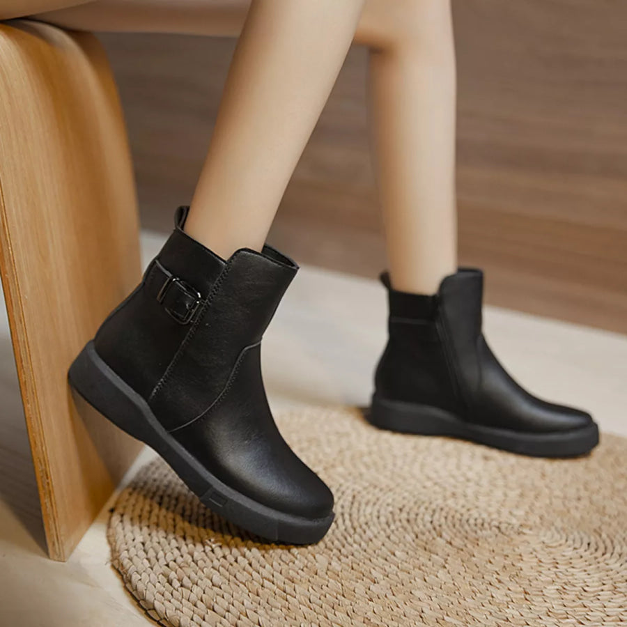 Round Toe Platform Boots Black / 35 Apparel and Accessories