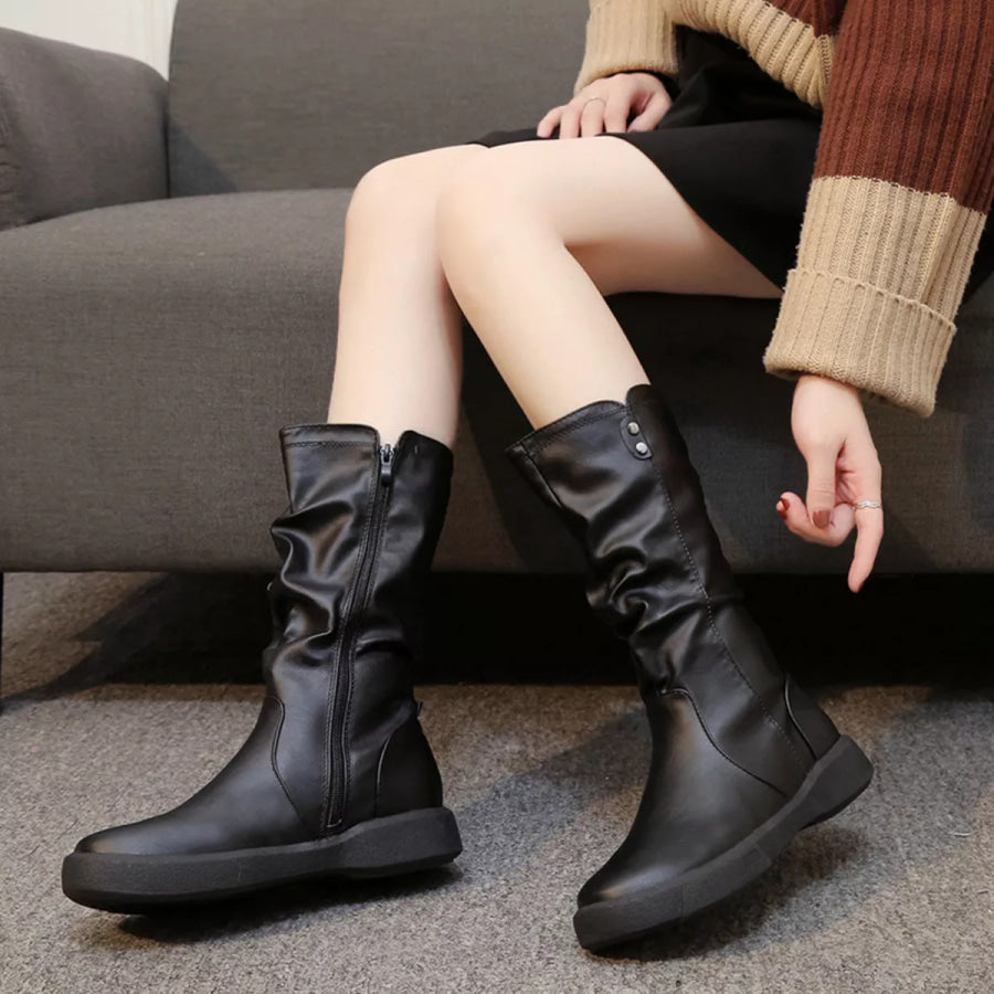 Round Toe Platform Boots Black / 35 Apparel and Accessories
