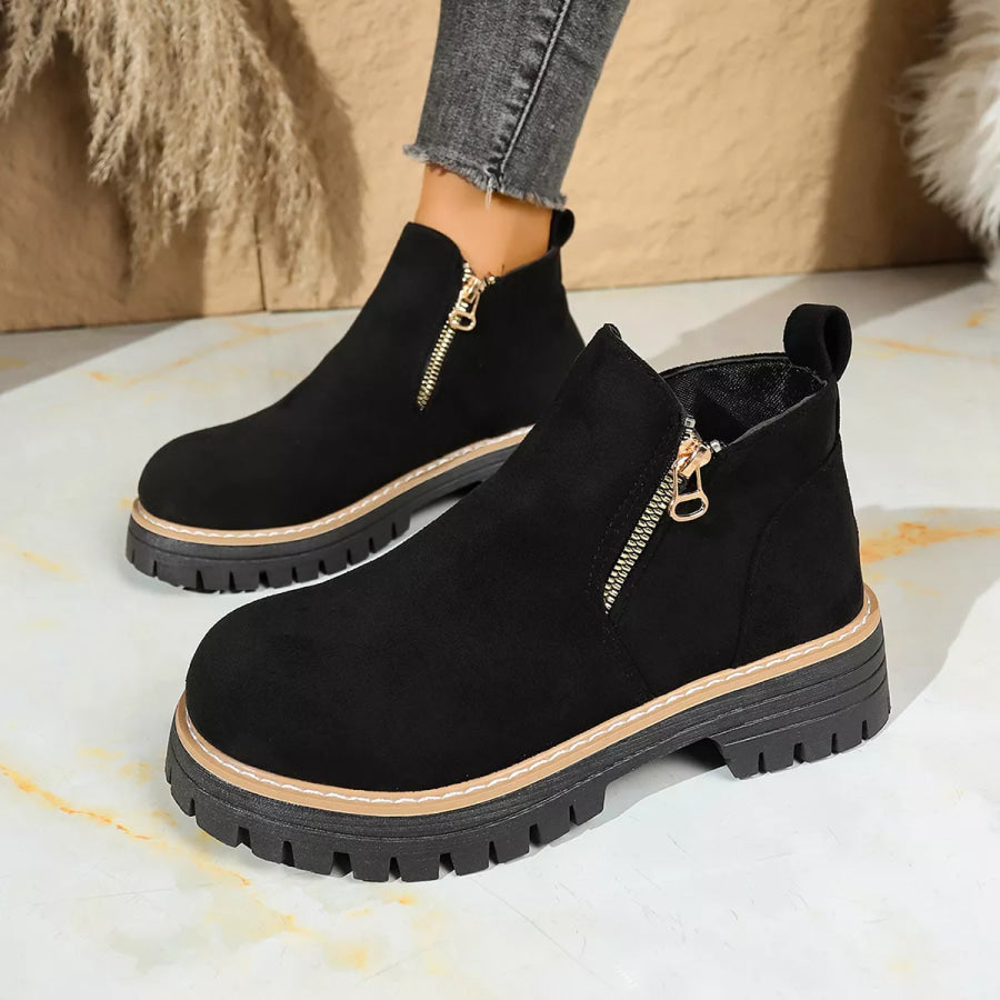 Round Toe Platform Boots Black / 36 Apparel and Accessories