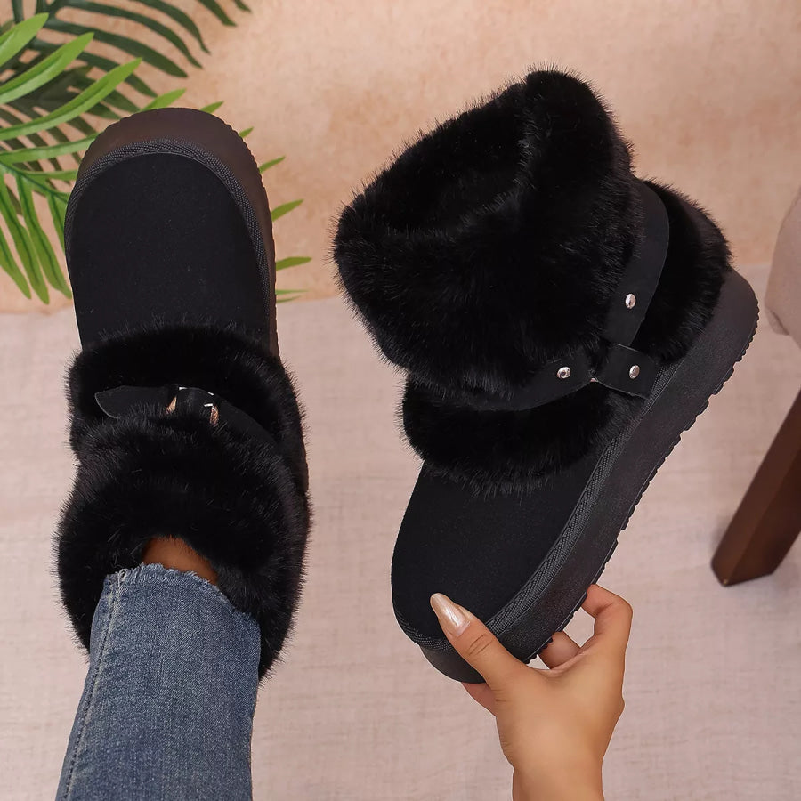 Round Toe Platform Boots Black / 36 Apparel and Accessories