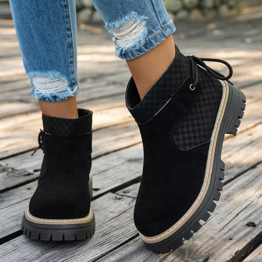 Round Toe Platform Boots Black / 36 Apparel and Accessories