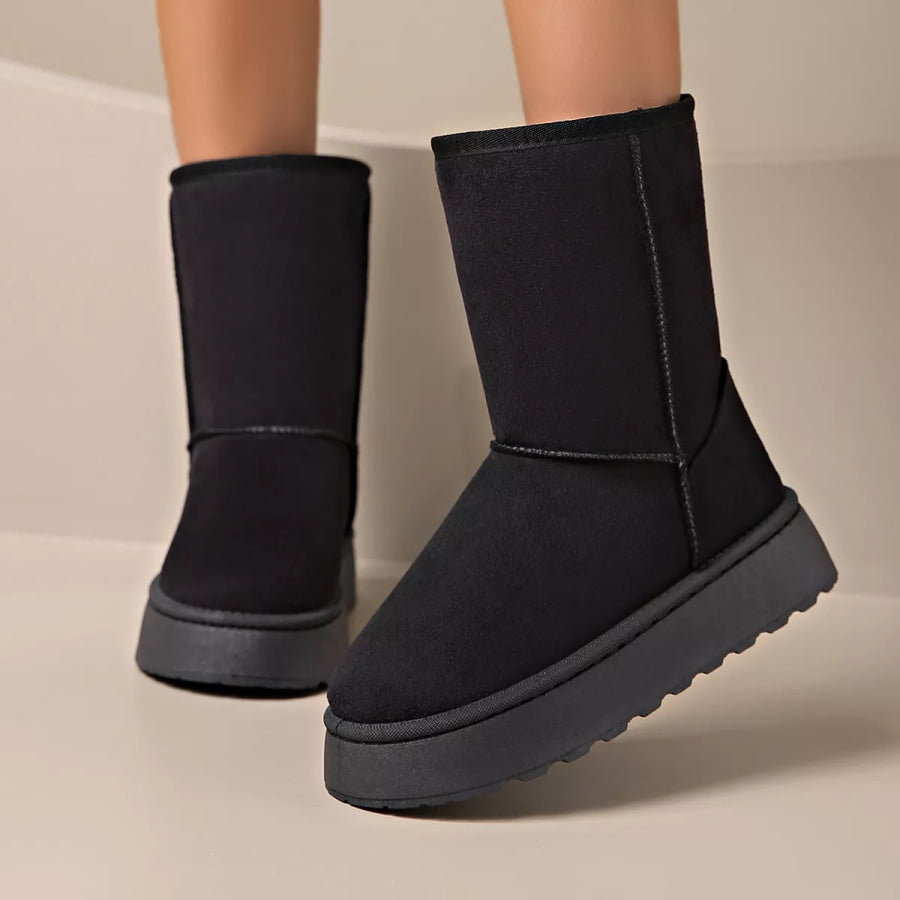Round Toe Platform Boots Black / 36 Apparel and Accessories