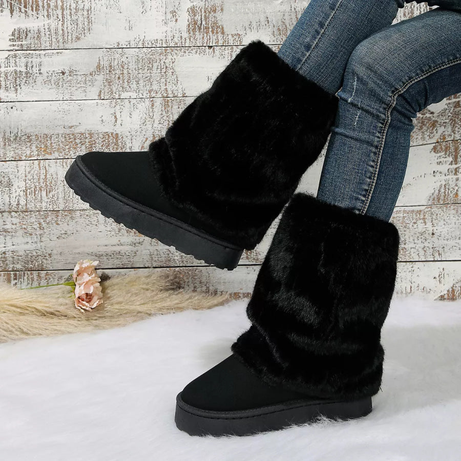 Round Toe Platform Boots Black / 36 Apparel and Accessories