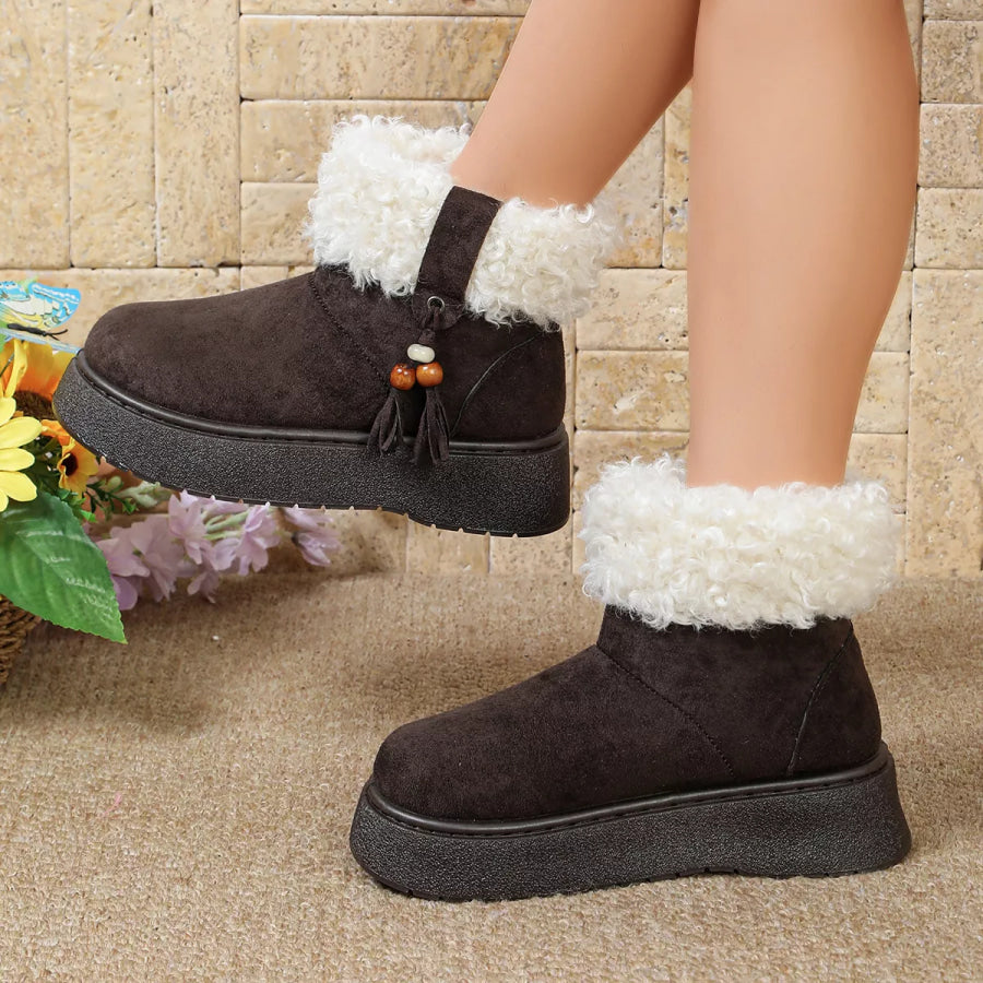 Round Toe Platform Boots Brown / 36 Apparel and Accessories