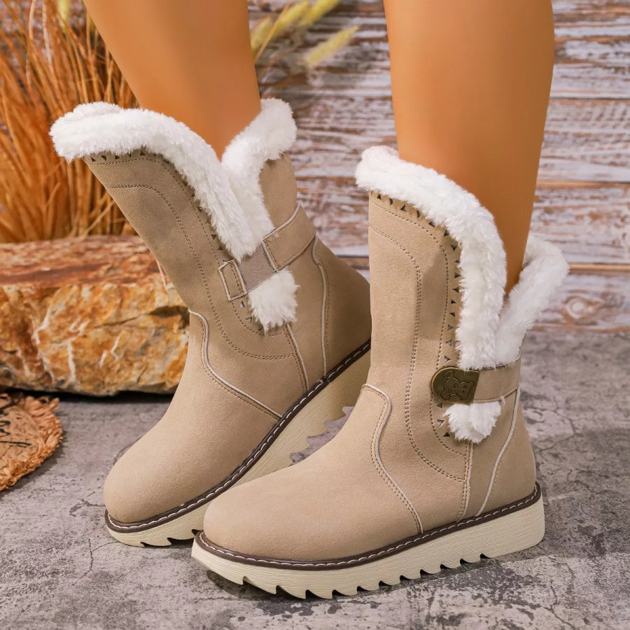 Round Toe Platform Boots Brown / 36 Apparel and Accessories