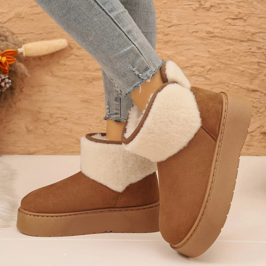 Round Toe Platform Boots Camel / 35 Apparel and Accessories