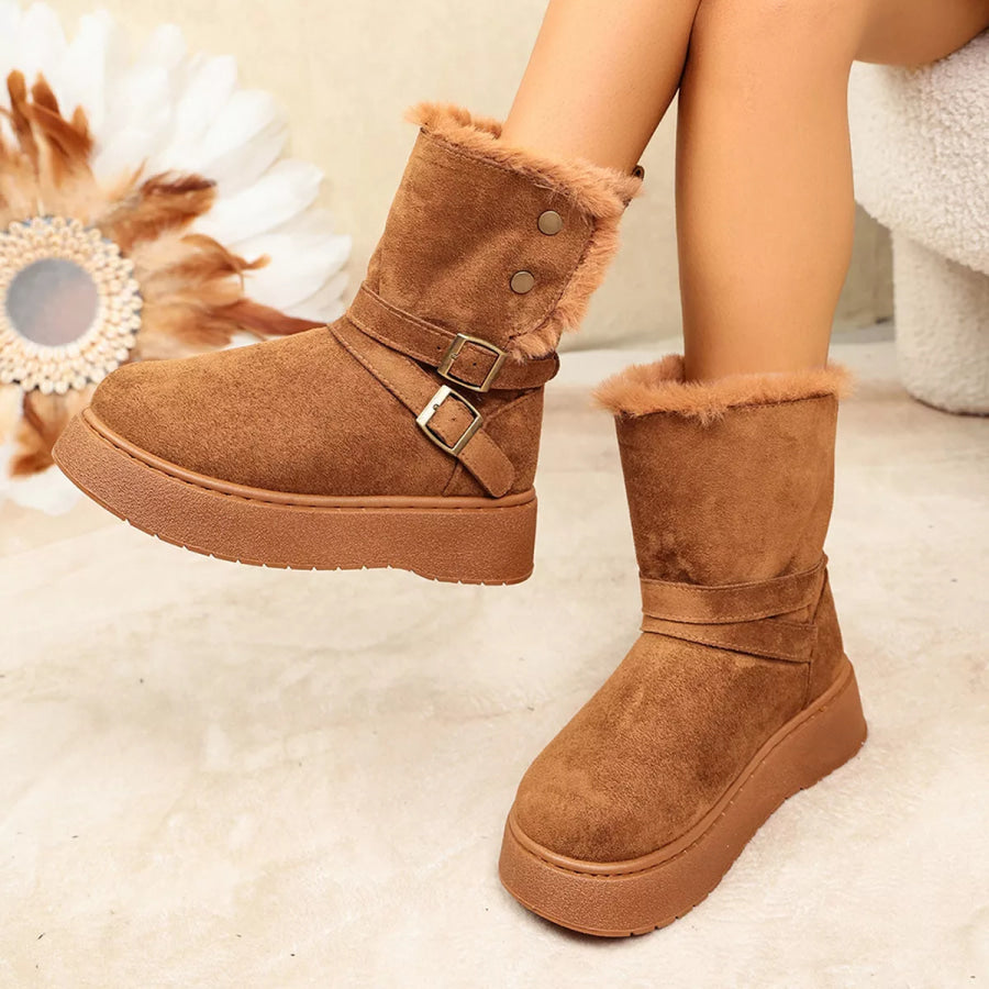Round Toe Platform Boots Camel / 36 Apparel and Accessories