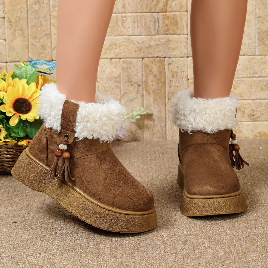 Round Toe Platform Boots Camel Color / 36 Apparel and Accessories