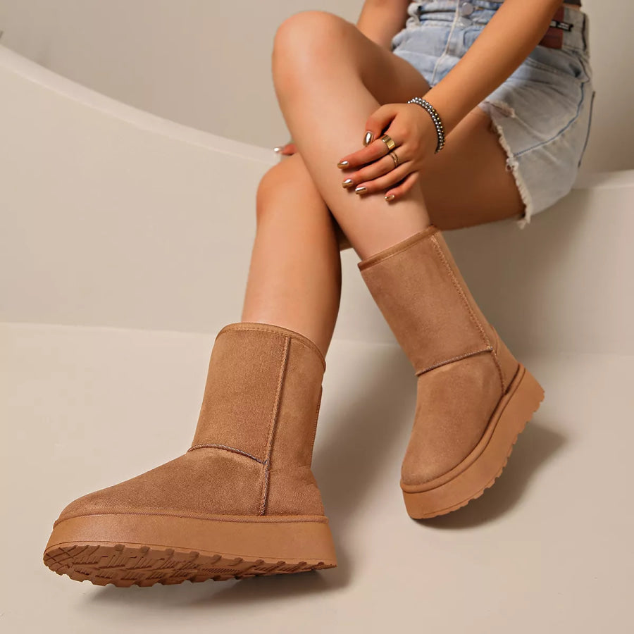 Round Toe Platform Boots Caramel / 36 Apparel and Accessories