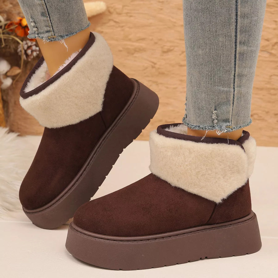 Round Toe Platform Boots Coffee Brown / 35 Apparel and Accessories