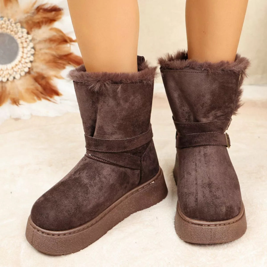Round Toe Platform Boots Coffee Brown / 36 Apparel and Accessories