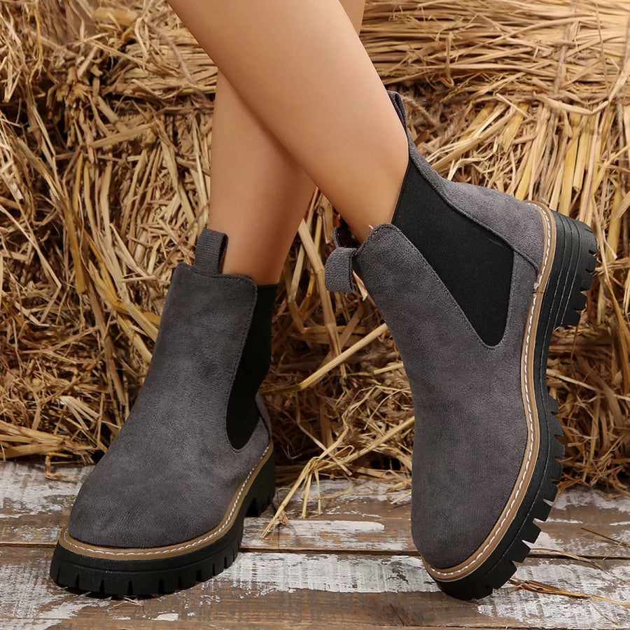 Round Toe Platform Boots Gray / 36 Apparel and Accessories
