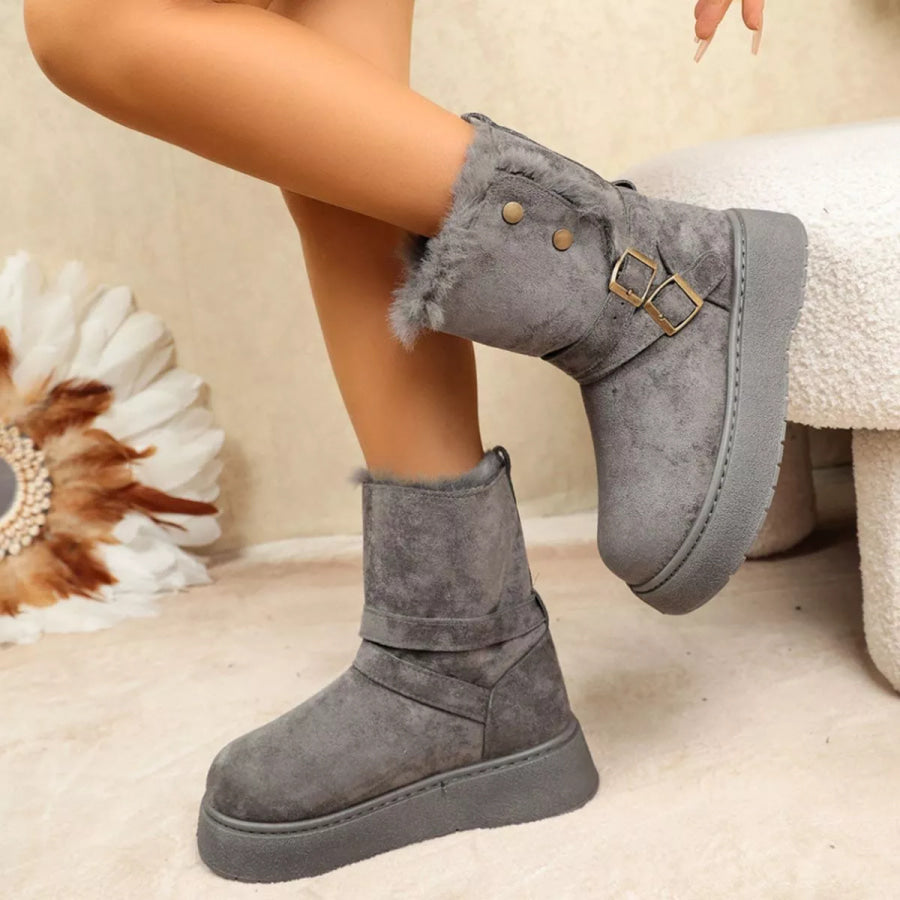 Round Toe Platform Boots Gray / 36 Apparel and Accessories