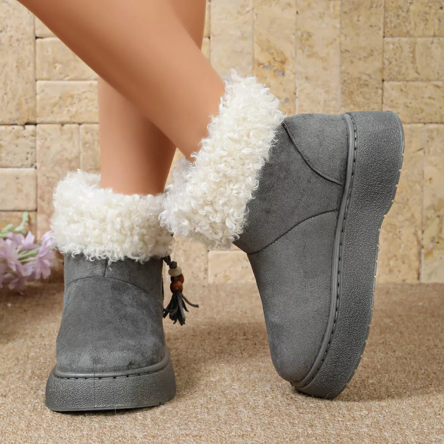Round Toe Platform Boots Gray / 36 Apparel and Accessories