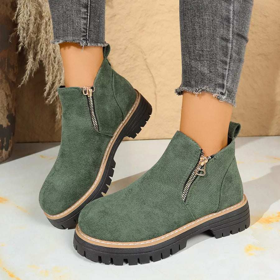 Round Toe Platform Boots Green / 36 Apparel and Accessories