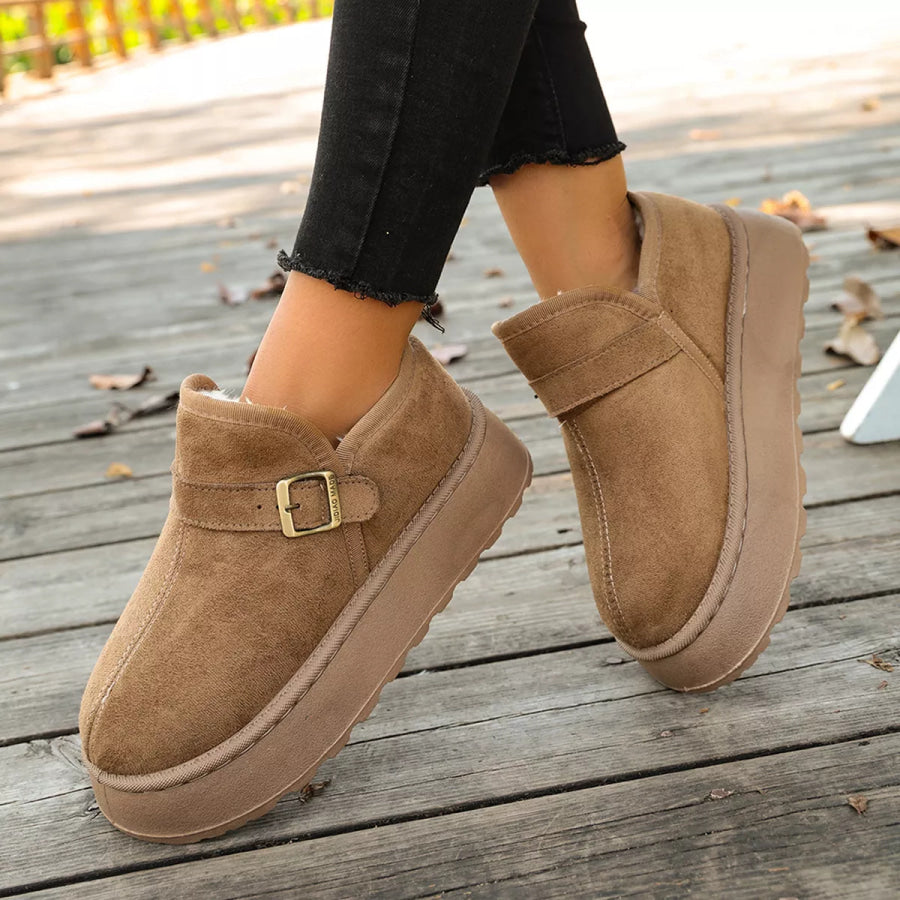 Round Toe Platform Boots Khaki / 36 Apparel and Accessories
