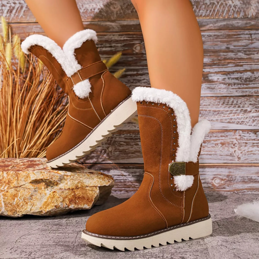 Round Toe Platform Boots Khaki / 36 Apparel and Accessories