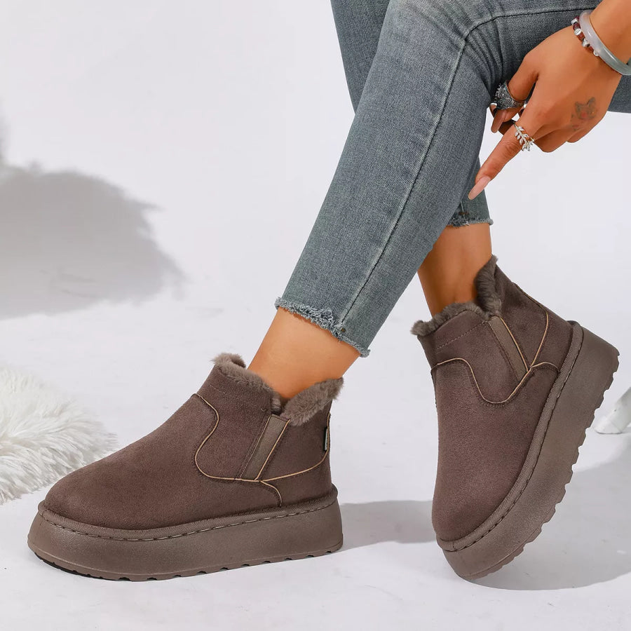 Round Toe Platform Boots Khaki Color / 36 Apparel and Accessories