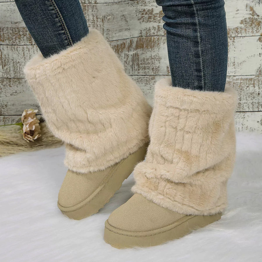 Round Toe Platform Boots Off-white / 36 Apparel and Accessories