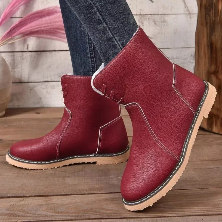 Round Toe Platform Boots Red / 35 Apparel and Accessories