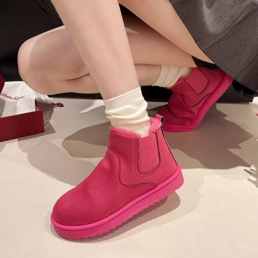 Round Toe Platform Boots Rose Red / 36 Apparel and Accessories
