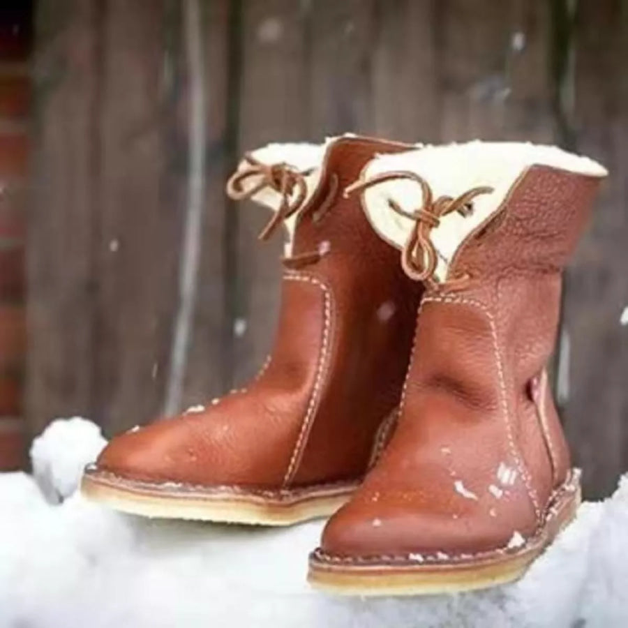 Round Toe Platform Boots Yellowish Brown / 35 Apparel and Accessories