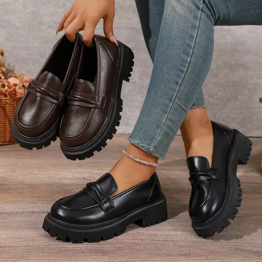 Round Toe Platform Loafers Apparel and Accessories