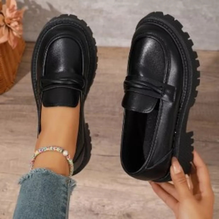 Round Toe Platform Loafers Apparel and Accessories
