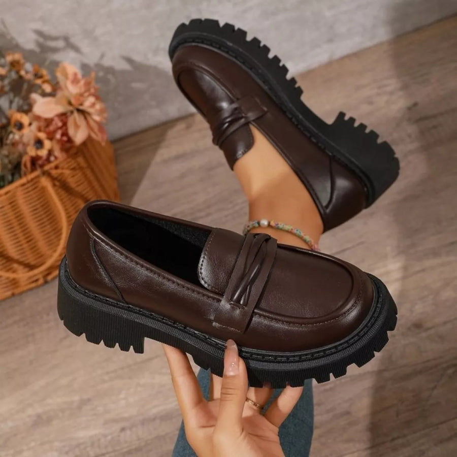 Round Toe Platform Loafers Apparel and Accessories