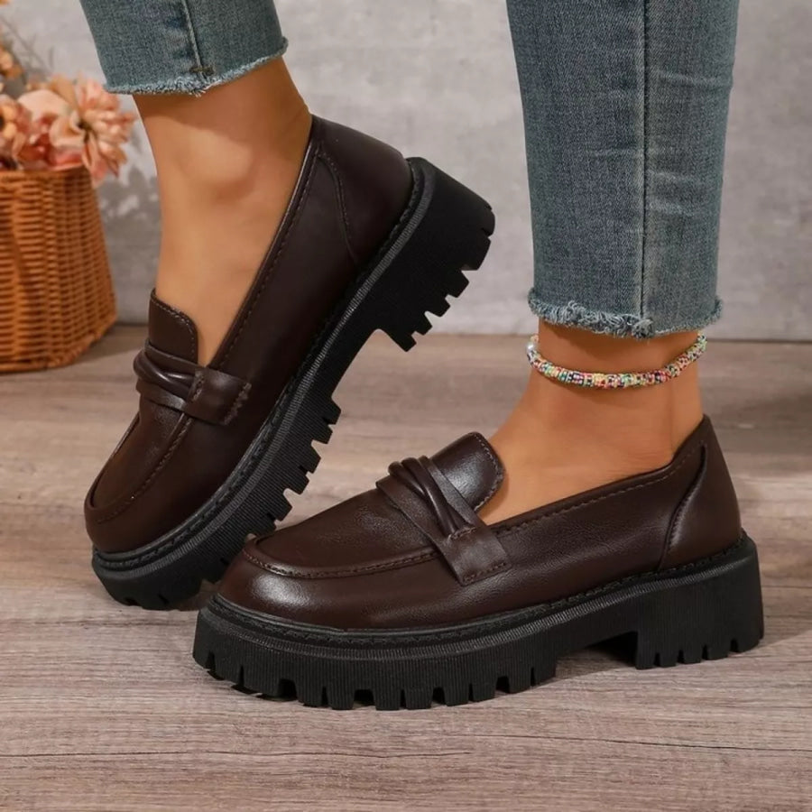 Round Toe Platform Loafers Apparel and Accessories